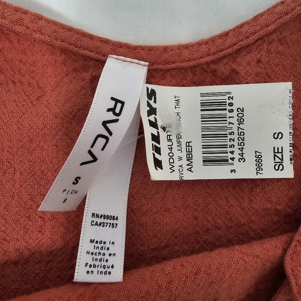 RVCA Amber Sleeveless Dress Women's Small  Blood Orange Linen Cotton Blend - Picture 3 of 6